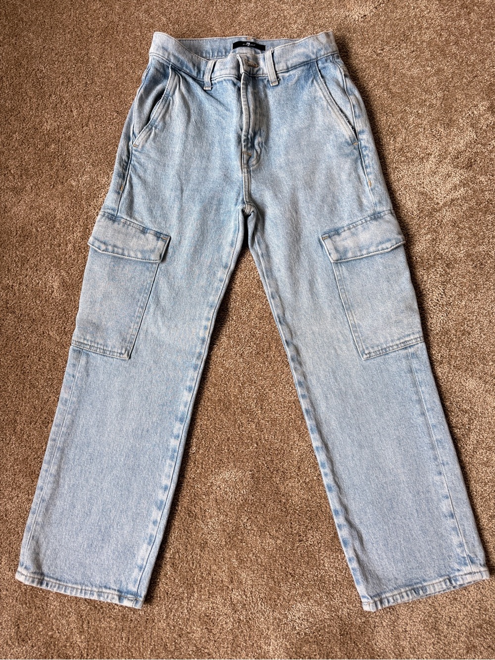 7 For All Mankind Light Blue Straight-Leg Cargo Cropped Jeans